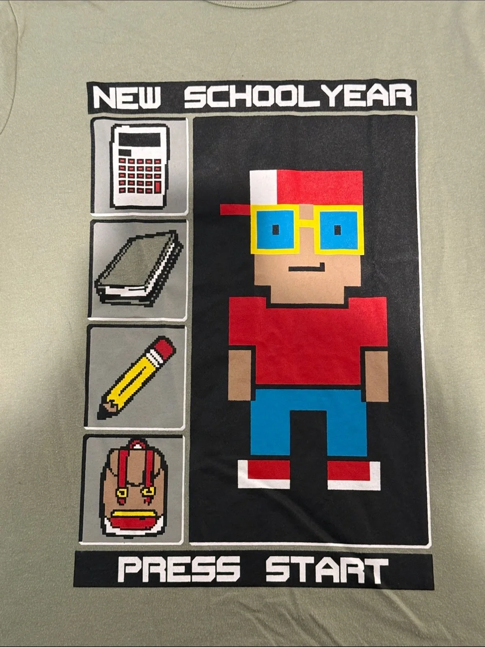 The Children's Place Olive Green 'New Schoolyear' Pixel Character Tee